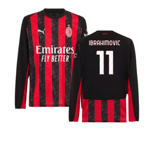 2025-2026 AC Milan Long Sleeve Home Shirt (Ibrahimovic 11)
