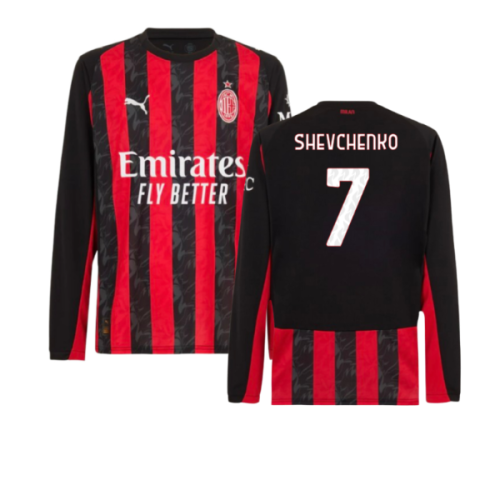 2025-2026 AC Milan Long Sleeve Home Shirt (Shevchenko 7)