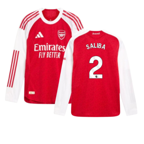 2025-2026 Arsenal Authentic Long Sleeve Home Shirt (Saliba 2)