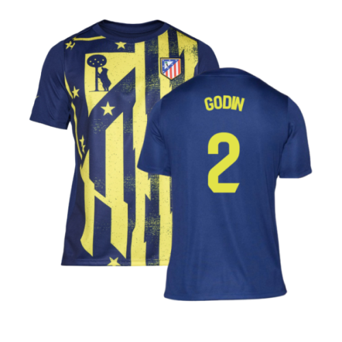 2025-2026 Atletico Madrid Pre-Match Shirt (Blue-Yellow) (Godin 2)