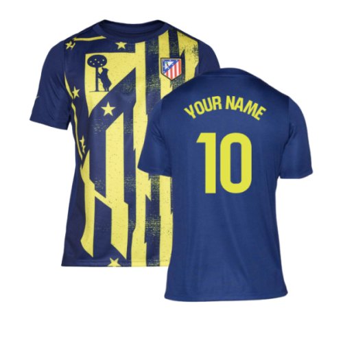 2025-2026 Atletico Madrid Pre-Match Shirt (Blue-Yellow) (Your Name)