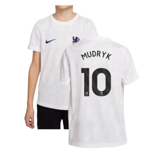 2025-2026 Chelsea Pre-Match Shirt (White) - Kids (Mudryk 10)