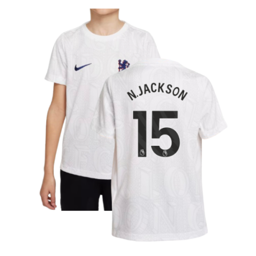 2025-2026 Chelsea Pre-Match Shirt (White) - Kids (N.Jackson 15)