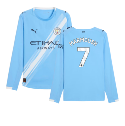 2025-2026 Man City Authentic Long Sleeve Home Shirt (Marmoush 7)