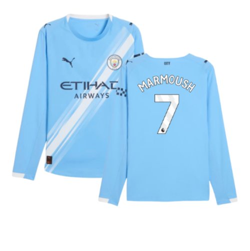 2025-2026 Man City Authentic Long Sleeve Home Shirt (Marmoush 7)