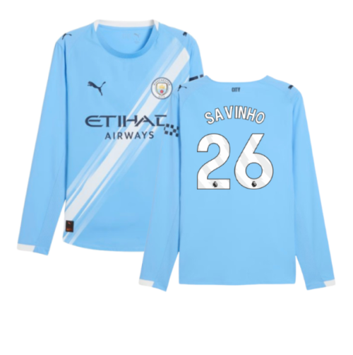 2025-2026 Man City Authentic Long Sleeve Home Shirt (Savinho 26)