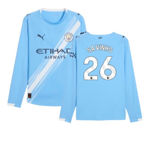 2025-2026 Man City Authentic Long Sleeve Home Shirt (Savinho 26)