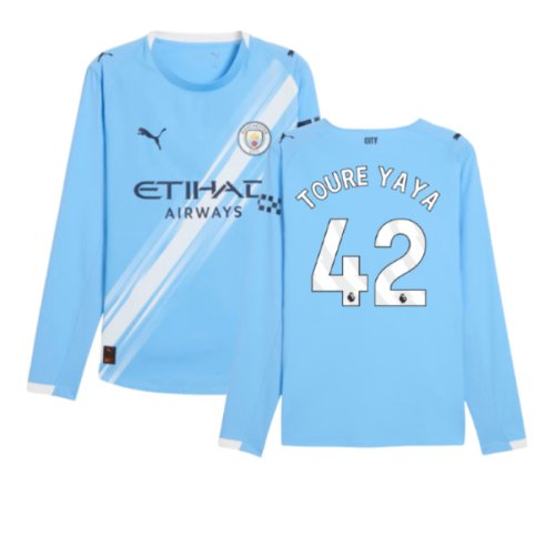 2025-2026 Man City Authentic Long Sleeve Home Shirt (Toure Yaya 42)