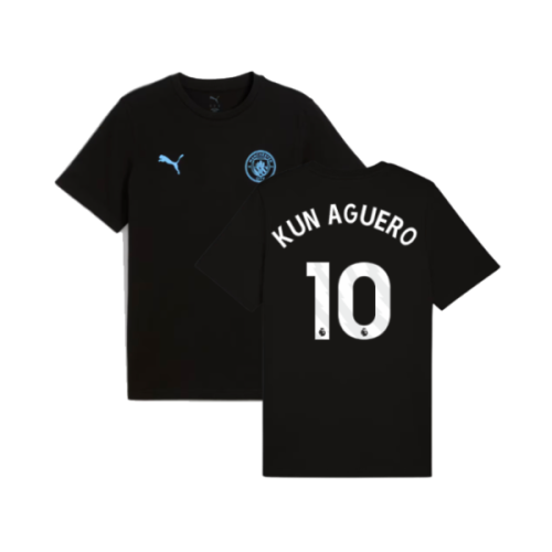 2025-2026 Man City FtblESS Tee (Black) (Kun Aguero 10)