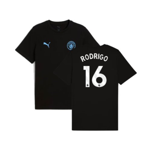 2025-2026 Man City FtblESS Tee (Black) (Rodrigo 16)