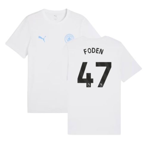 2025-2026 Man City FtblESS Tee (White) - Kids (Foden 47)