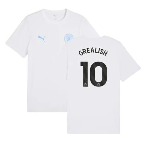 2025-2026 Man City FtblESS Tee (White) - Kids (Grealish 10)