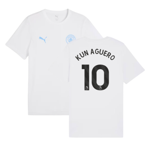 2025-2026 Man City FtblESS Tee (White) - Kids (Kun Aguero 10)