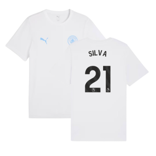 2025-2026 Man City FtblESS Tee (White) - Kids (Silva 21)