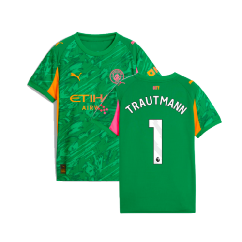 2025-2026 Man City Goalkeeper Away Shirt (Green) - Kids (Trautmann 1)