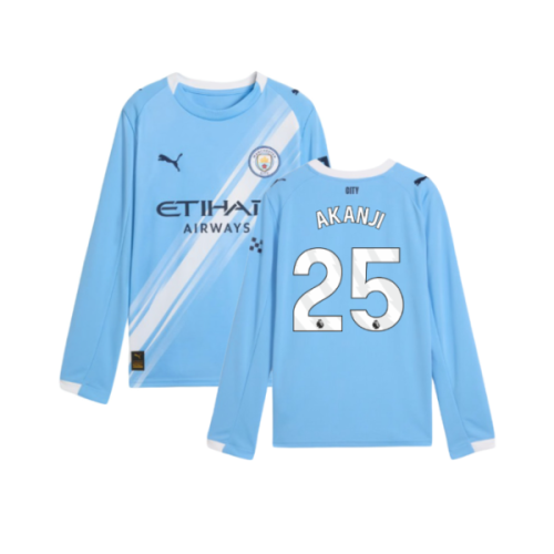 2025-2026 Man City Long Sleeve Home Shirt (Kids) (Akanji 25)