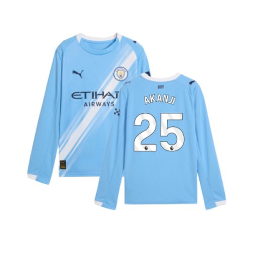 2025-2026 Man City Long Sleeve Home Shirt (Kids) (Akanji 25)