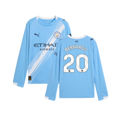 2025-2026 Man City Long Sleeve Home Shirt (Kids) (Bernardo 20)