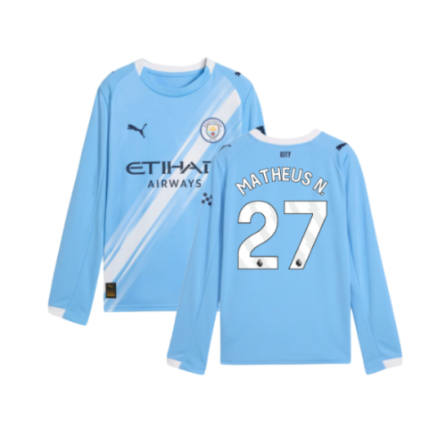2025-2026 Man City Long Sleeve Home Shirt (Kids) (Matheus N. 27)