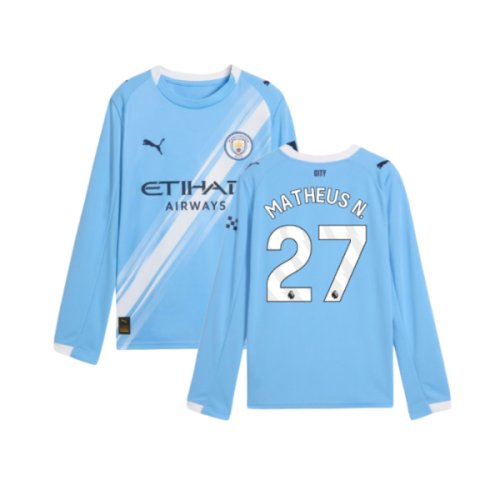 2025-2026 Man City Long Sleeve Home Shirt (Kids) (Matheus N. 27)