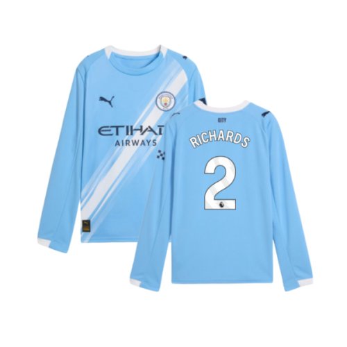2025-2026 Man City Long Sleeve Home Shirt (Kids) (Richards 2)