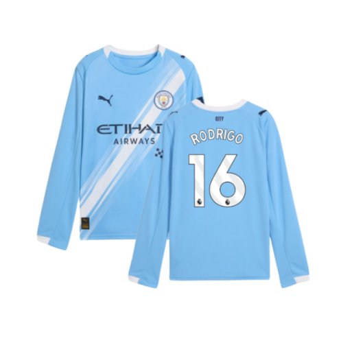 2025-2026 Man City Long Sleeve Home Shirt (Kids) (Rodrigo 16)