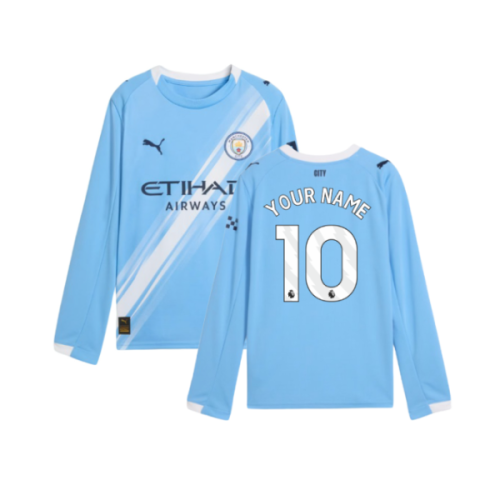 2025-2026 Man City Long Sleeve Home Shirt (Kids) (Your Name)