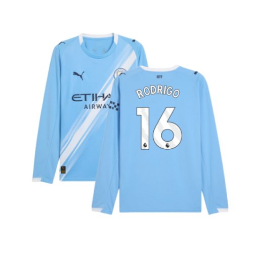 2025-2026 Man City Long Sleeve Home Shirt (Rodrigo 16)