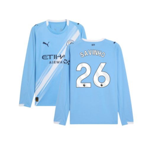2025-2026 Man City Long Sleeve Home Shirt (Savinho 26)