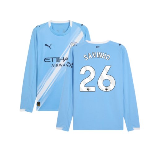 2025-2026 Man City Long Sleeve Home Shirt (Savinho 26)