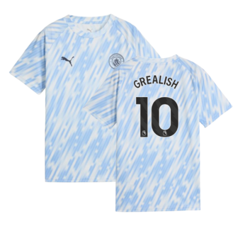 2025-2026 Man City Warm Up Jersey (Silver Sky) - Kids (Grealish 10)