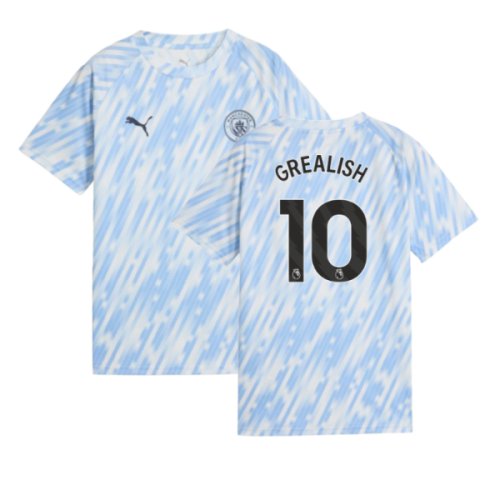 2025-2026 Man City Warm Up Jersey (Silver Sky) - Kids (Grealish 10)