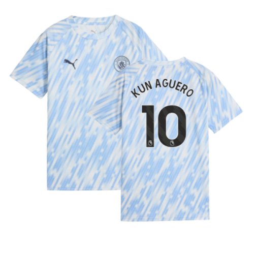 2025-2026 Man City Warm Up Jersey (Silver Sky) - Kids (Kun Aguero 10)