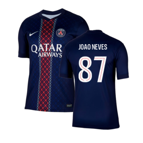 2025-2026 PSG Paris Saint Germain Home Shirt (Joao Neves 87)