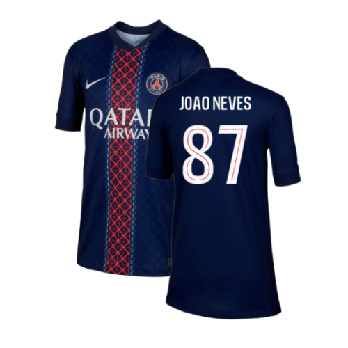 2025-2026 PSG Paris Saint Germain Home Shirt (Kids) (Joao Neves 87)