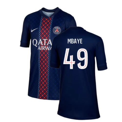 2025-2026 PSG Paris Saint Germain Home Shirt (Kids) (Mbaye 49)