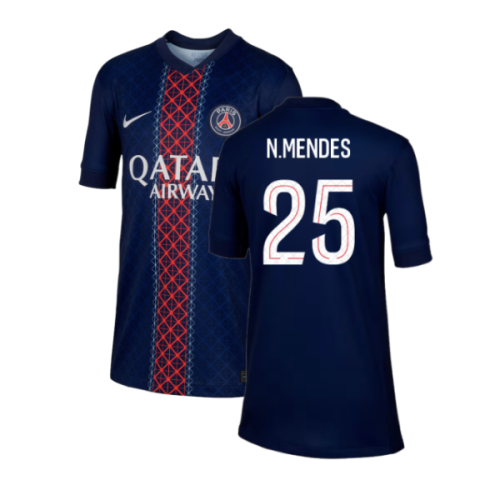 2025-2026 PSG Paris Saint Germain Home Shirt (Kids) (N.Mendes 25)