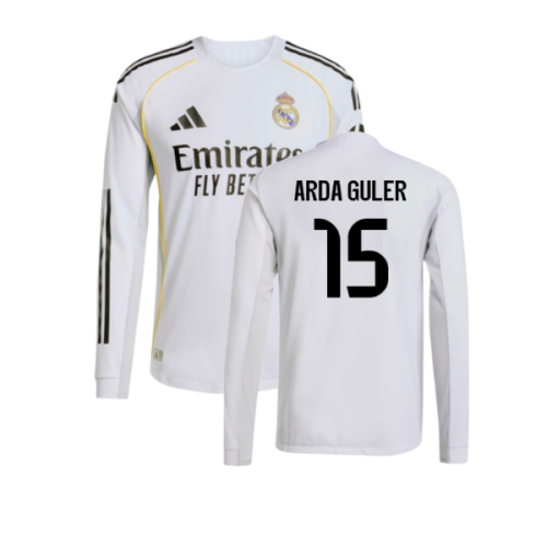 2025-2026 Real Madrid Authentic Long Sleeve Home Shirt (Arda Guler 15)