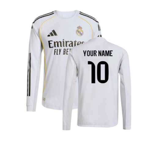 2025-2026 Real Madrid Authentic Long Sleeve Home Shirt (Your Name)