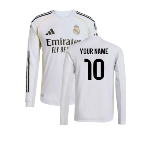 2025-2026 Real Madrid Authentic Long Sleeve Home Shirt (Your Name)
