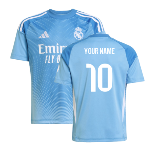 2025-2026 Real Madrid Home Goalkeeper Shirt (Blue) - Kids (Your Name)