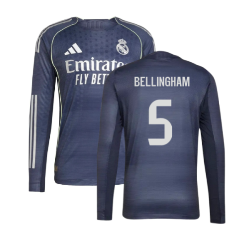 2025-2026 Real Madrid Long Sleeve Away Shirt (Bellingham 5)