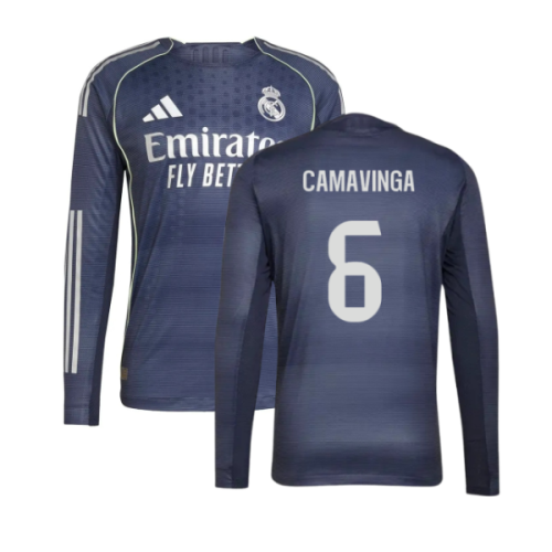 2025-2026 Real Madrid Long Sleeve Away Shirt (Camavinga 6)