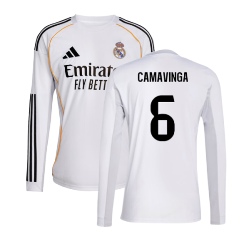 2025-2026 Real Madrid Long Sleeve Home Shirt (Camavinga 6)