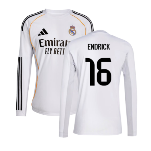 2025-2026 Real Madrid Long Sleeve Home Shirt (Endrick 16)