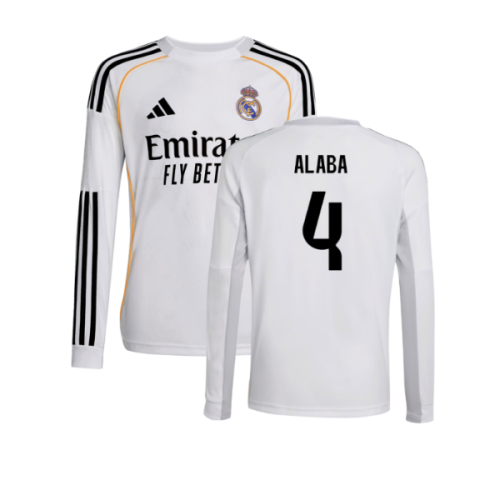 2025-2026 Real Madrid Long Sleeve Home Shirt (Kids) (Alaba 4)