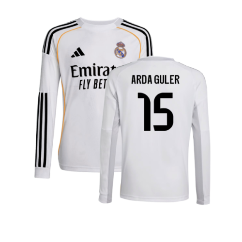 2025-2026 Real Madrid Long Sleeve Home Shirt (Kids) (Arda Guler 15)
