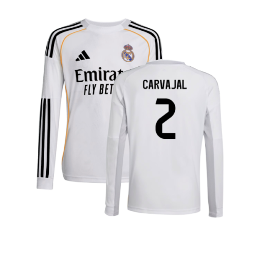 2025-2026 Real Madrid Long Sleeve Home Shirt (Kids) (Carvajal 2)