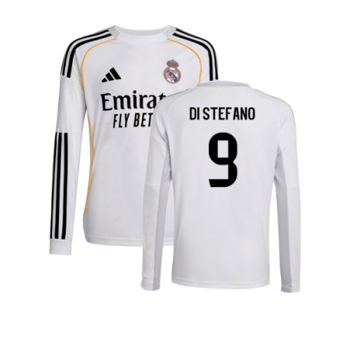2025-2026 Real Madrid Long Sleeve Home Shirt (Kids) (Di Stefano 9)