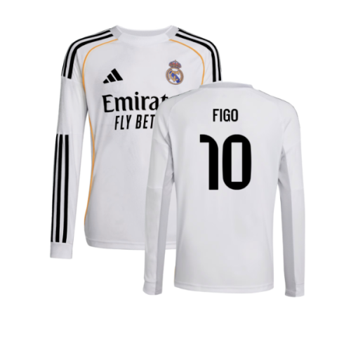 2025-2026 Real Madrid Long Sleeve Home Shirt (Kids) (Figo 10)